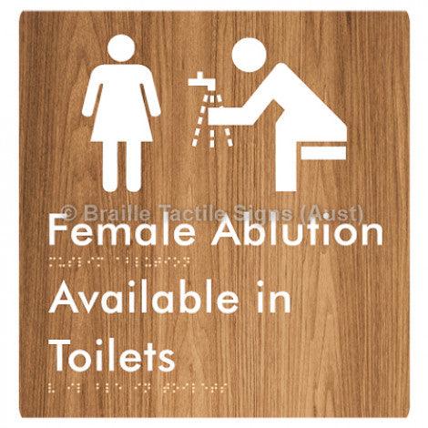 Braille Sign Female Ablution Available in Toilets - Braille Tactile Signs (Aust) - BTS323-wdg - Fully Custom Signs - Fast Shipping - High Quality - Australian Made &amp; Owned