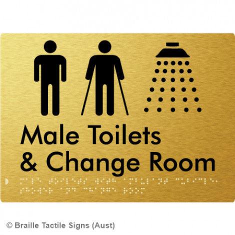 Braille Sign Male Toilets with Ambulant Cubicle, Shower and Change Room - Braille Tactile Signs (Aust) - BTS332-aliG - Fully Custom Signs - Fast Shipping - High Quality - Australian Made &amp; Owned
