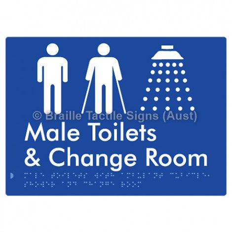 Braille Sign Male Toilets with Ambulant Cubicle, Shower and Change Room - Braille Tactile Signs (Aust) - BTS332-blu - Fully Custom Signs - Fast Shipping - High Quality - Australian Made &amp; Owned