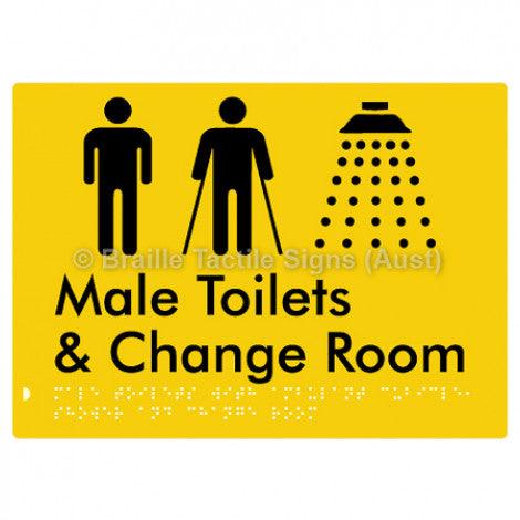 Braille Sign Male Toilets with Ambulant Cubicle, Shower and Change Room - Braille Tactile Signs (Aust) - BTS332-yel - Fully Custom Signs - Fast Shipping - High Quality - Australian Made &amp; Owned