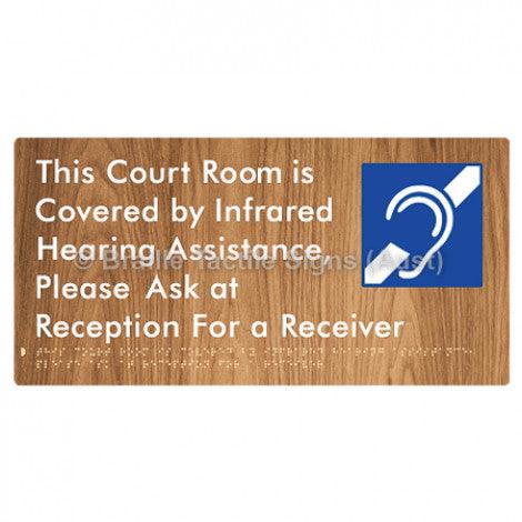 Braille Sign This Court Room is Covered by Infrared Hearing Assistance, Please Ask at Reception For a Receiver - Braille Tactile Signs (Aust) - BTS337-wdg - Fully Custom Signs - Fast Shipping - High Quality - Australian Made &amp; Owned