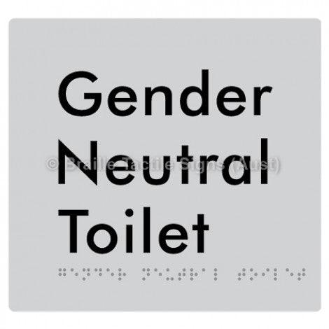 Braille Sign Gender Neutral Toilet - Braille Tactile Signs (Aust) - BTS339-slv - Fully Custom Signs - Fast Shipping - High Quality - Australian Made &amp; Owned