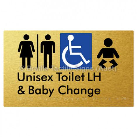 Braille Sign Unisex Accessible Toilet LH and Baby Change w/ Air Lock - Braille Tactile Signs (Aust) - BTS33LHn-AL-aliG - Fully Custom Signs - Fast Shipping - High Quality - Australian Made &amp; Owned