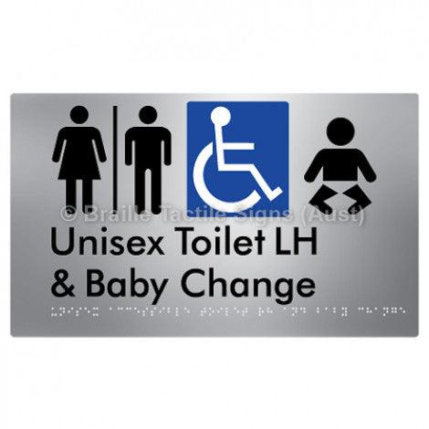 Braille Sign Unisex Accessible Toilet LH and Baby Change w/ Air Lock - Braille Tactile Signs (Aust) - BTS33LHn-AL-aliS - Fully Custom Signs - Fast Shipping - High Quality - Australian Made &amp; Owned