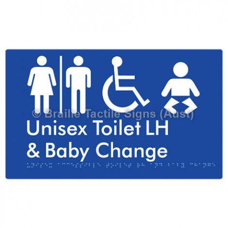 Braille Sign Unisex Accessible Toilet LH and Baby Change w/ Air Lock - Braille Tactile Signs (Aust) - BTS33LHn-AL-blu - Fully Custom Signs - Fast Shipping - High Quality - Australian Made &amp; Owned