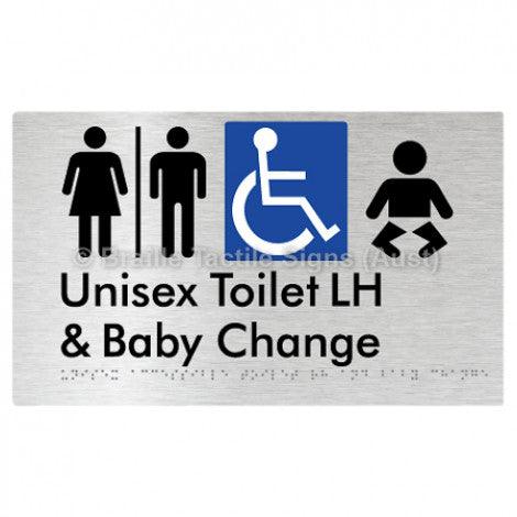 Braille Sign Unisex Accessible Toilet LH and Baby Change w/ Air Lock - Braille Tactile Signs (Aust) - BTS33LHn-AL-aliB - Fully Custom Signs - Fast Shipping - High Quality - Australian Made &amp; Owned