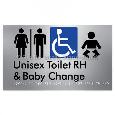 Braille Sign Unisex Accessible Toilet RH and Baby Change w/ Air Lock - Braille Tactile Signs (Aust) - BTS33RHn-AL-aliS - Fully Custom Signs - Fast Shipping - High Quality - Australian Made &amp; Owned