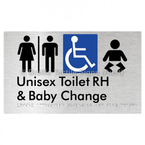 Braille Sign Unisex Accessible Toilet RH and Baby Change w/ Air Lock - Braille Tactile Signs (Aust) - BTS33RHn-AL-aliB - Fully Custom Signs - Fast Shipping - High Quality - Australian Made &amp; Owned