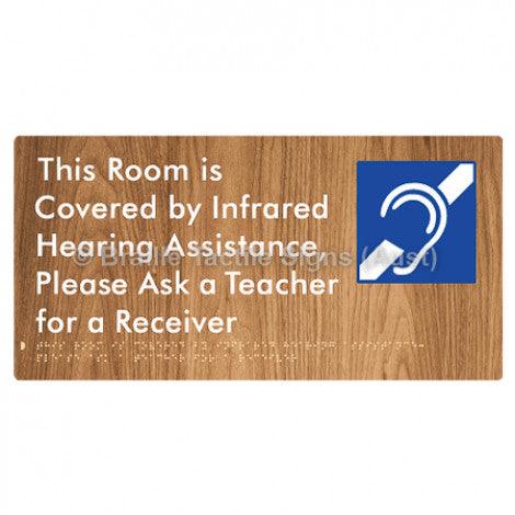 Braille Sign This Room is Covered by Infrared Hearing Assistance, Please Ask a Teacher for a Receiver - Braille Tactile Signs (Aust) - BTS340-wdg - Fully Custom Signs - Fast Shipping - High Quality - Australian Made &amp; Owned