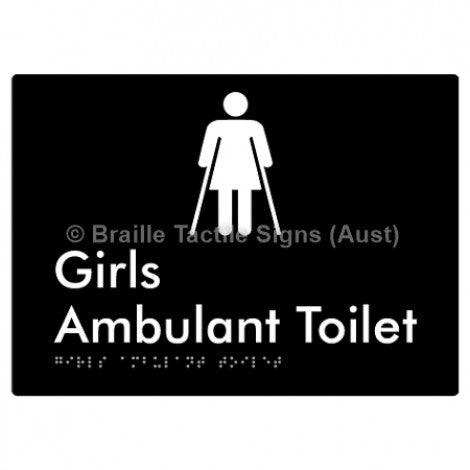 Braille Sign Girls Ambulant Toilet - Braille Tactile Signs (Aust) - BTS341-blk - Fully Custom Signs - Fast Shipping - High Quality - Australian Made &amp; Owned