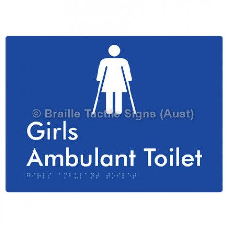 Braille Sign Girls Ambulant Toilet - Braille Tactile Signs (Aust) - BTS341-blu - Fully Custom Signs - Fast Shipping - High Quality - Australian Made &amp; Owned