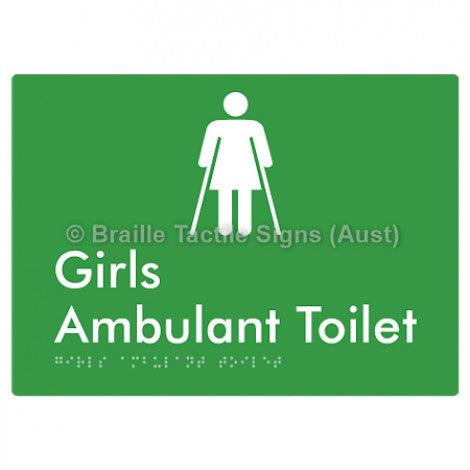 Braille Sign Girls Ambulant Toilet - Braille Tactile Signs (Aust) - BTS341-grn - Fully Custom Signs - Fast Shipping - High Quality - Australian Made &amp; Owned