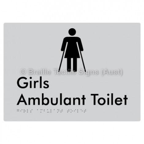 Braille Sign Girls Ambulant Toilet - Braille Tactile Signs (Aust) - BTS341-slv - Fully Custom Signs - Fast Shipping - High Quality - Australian Made &amp; Owned