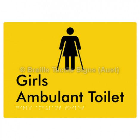 Braille Sign Girls Ambulant Toilet - Braille Tactile Signs (Aust) - BTS341-yel - Fully Custom Signs - Fast Shipping - High Quality - Australian Made &amp; Owned