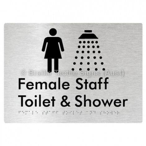 Braille Sign Female Staff Toilet and Shower - Braille Tactile Signs (Aust) - BTS346-aliB - Fully Custom Signs - Fast Shipping - High Quality - Australian Made &amp; Owned