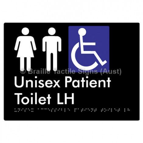 Braille Sign Unisex Accessible Patient Toilet LH - Braille Tactile Signs (Aust) - BTS351-LH-blk - Fully Custom Signs - Fast Shipping - High Quality - Australian Made &amp; Owned