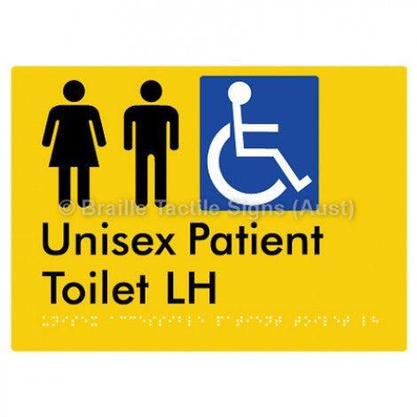 Braille Sign Unisex Accessible Patient Toilet LH - Braille Tactile Signs (Aust) - BTS351-LH-yel - Fully Custom Signs - Fast Shipping - High Quality - Australian Made &amp; Owned