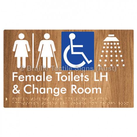 Braille Sign Female Toilets with Ambulant Cubicle Accessible Toilet LH, Shower and Change Room (Air Lock) - Braille Tactile Signs (Aust) - BTS366LH-AL-wdg - Fully Custom Signs - Fast Shipping - High Quality - Australian Made &amp; Owned