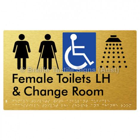 Braille Sign Female Toilets with Ambulant Cubicle Accessible Toilet LH, Shower and Change Room - Braille Tactile Signs (Aust) - BTS366LH-aliG - Fully Custom Signs - Fast Shipping - High Quality - Australian Made &amp; Owned