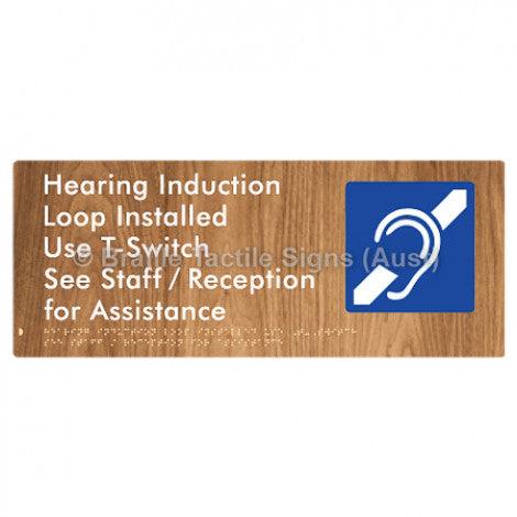 Braille Sign Hearing Induction Loop Installed Use T-Switch. See Staff / Reception for Assistance - Braille Tactile Signs (Aust) - BTS370-wdg - Fully Custom Signs - Fast Shipping - High Quality - Australian Made &amp; Owned
