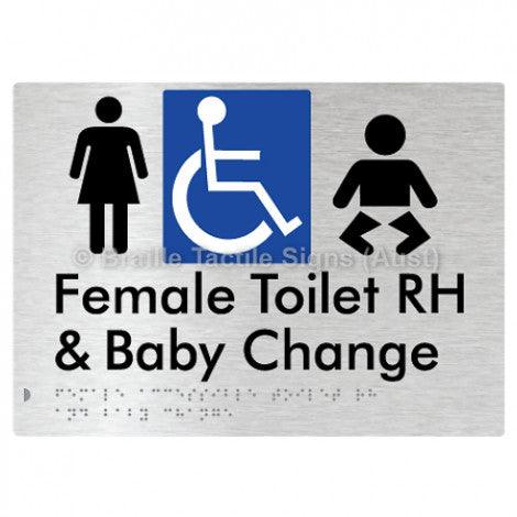 Braille Sign Female Accessible Toilet RH & Baby Change - Braille Tactile Signs (Aust) - BTS372RH-aliB - Fully Custom Signs - Fast Shipping - High Quality - Australian Made &amp; Owned