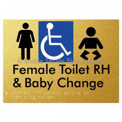 Braille Sign Female Accessible Toilet RH & Baby Change - Braille Tactile Signs (Aust) - BTS372RH-aliG - Fully Custom Signs - Fast Shipping - High Quality - Australian Made &amp; Owned