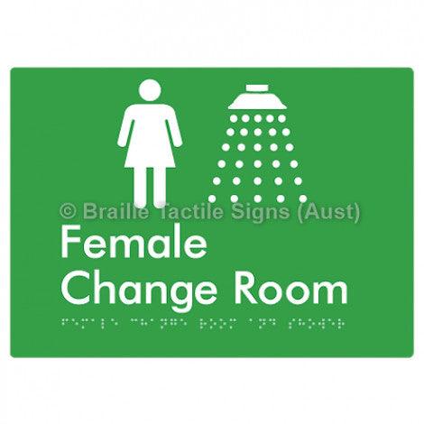 Braille Sign Female Change Room and Shower - Braille Tactile Signs (Aust) - BTS374-grn - Fully Custom Signs - Fast Shipping - High Quality - Australian Made &amp; Owned