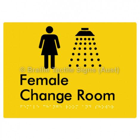 Braille Sign Female Change Room and Shower - Braille Tactile Signs (Aust) - BTS374-yel - Fully Custom Signs - Fast Shipping - High Quality - Australian Made &amp; Owned