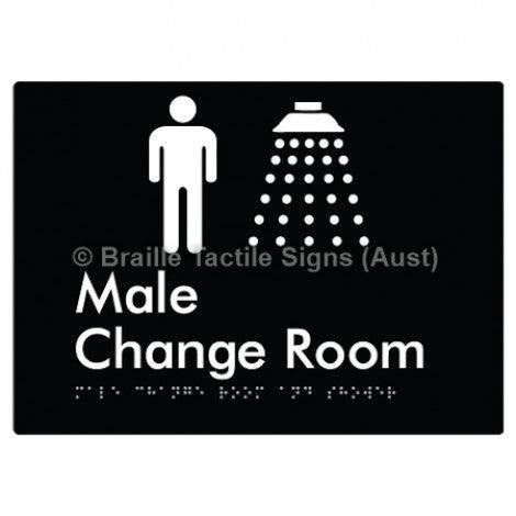 Braille Sign Male Change Room and Shower - Braille Tactile Signs (Aust) - BTS375-blk - Fully Custom Signs - Fast Shipping - High Quality - Australian Made &amp; Owned