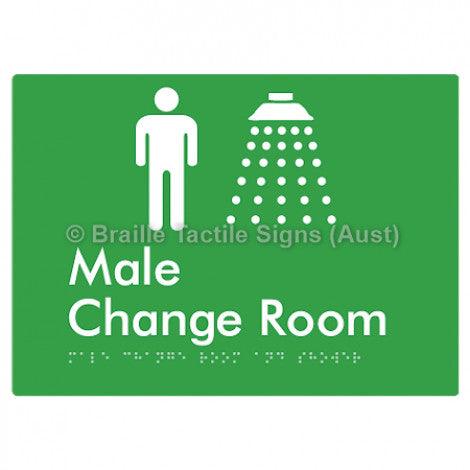 Braille Sign Male Change Room and Shower - Braille Tactile Signs (Aust) - BTS375-grn - Fully Custom Signs - Fast Shipping - High Quality - Australian Made &amp; Owned