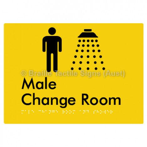 Braille Sign Male Change Room and Shower - Braille Tactile Signs (Aust) - BTS375-yel - Fully Custom Signs - Fast Shipping - High Quality - Australian Made &amp; Owned