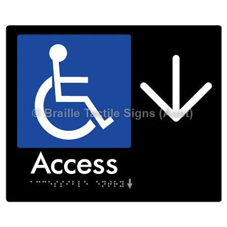 Braille Sign Accessible Entry w/ Large Arrow: - Braille Tactile Signs (Aust) - BTS37->D-blk - Fully Custom Signs - Fast Shipping - High Quality - Australian Made &amp; Owned
