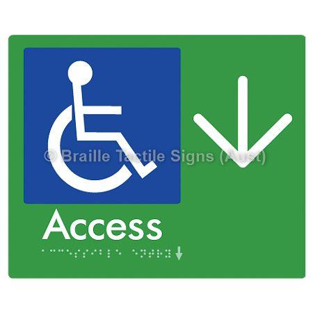 Braille Sign Accessible Entry w/ Large Arrow: - Braille Tactile Signs (Aust) - BTS37->D-grn - Fully Custom Signs - Fast Shipping - High Quality - Australian Made &amp; Owned