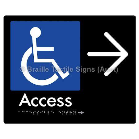 Braille Sign Accessible Entry w/ Large Arrow: - Braille Tactile Signs (Aust) - BTS37->R-blk - Fully Custom Signs - Fast Shipping - High Quality - Australian Made &amp; Owned