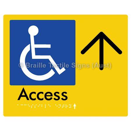 Braille Sign Accessible Entry w/ Large Arrow: - Braille Tactile Signs (Aust) - BTS37->U-yel - Fully Custom Signs - Fast Shipping - High Quality - Australian Made &amp; Owned
