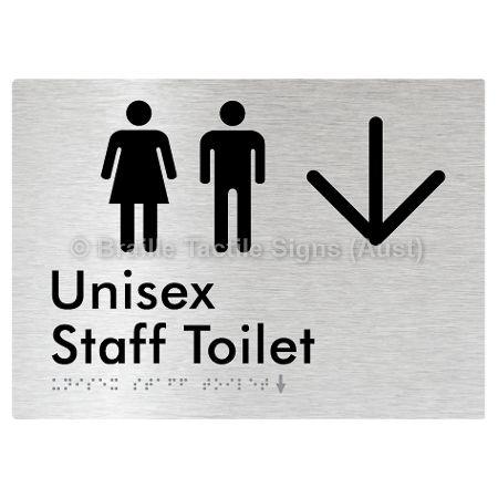 Braille Sign Unisex Staff Toilet w/ Large Arrow: - Braille Tactile Signs (Aust) - BTS42n->D-aliB - Fully Custom Signs - Fast Shipping - High Quality - Australian Made &amp; Owned