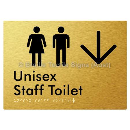 Braille Sign Unisex Staff Toilet w/ Large Arrow: - Braille Tactile Signs (Aust) - BTS42n->D-aliG - Fully Custom Signs - Fast Shipping - High Quality - Australian Made &amp; Owned