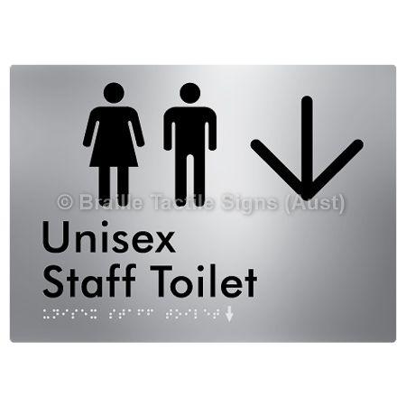 Braille Sign Unisex Staff Toilet w/ Large Arrow: - Braille Tactile Signs (Aust) - BTS42n->D-aliS - Fully Custom Signs - Fast Shipping - High Quality - Australian Made &amp; Owned