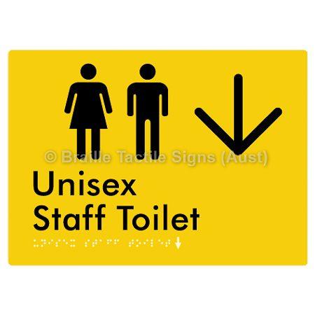 Braille Sign Unisex Staff Toilet w/ Large Arrow: - Braille Tactile Signs (Aust) - BTS42n->D-yel - Fully Custom Signs - Fast Shipping - High Quality - Australian Made &amp; Owned