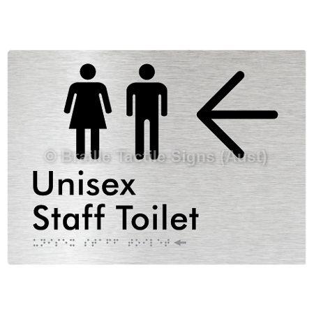 Braille Sign Unisex Staff Toilet w/ Large Arrow: - Braille Tactile Signs (Aust) - BTS42n->L-aliB - Fully Custom Signs - Fast Shipping - High Quality - Australian Made &amp; Owned