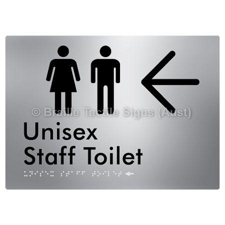 Braille Sign Unisex Staff Toilet w/ Large Arrow: - Braille Tactile Signs (Aust) - BTS42n->L-aliS - Fully Custom Signs - Fast Shipping - High Quality - Australian Made &amp; Owned
