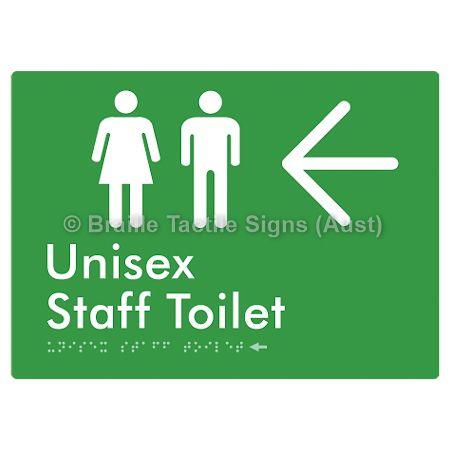 Braille Sign Unisex Staff Toilet w/ Large Arrow: - Braille Tactile Signs (Aust) - BTS42n->L-grn - Fully Custom Signs - Fast Shipping - High Quality - Australian Made &amp; Owned