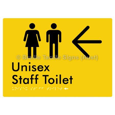 Braille Sign Unisex Staff Toilet w/ Large Arrow: - Braille Tactile Signs (Aust) - BTS42n->L-yel - Fully Custom Signs - Fast Shipping - High Quality - Australian Made &amp; Owned