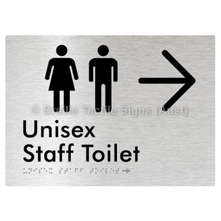 Braille Sign Unisex Staff Toilet w/ Large Arrow: - Braille Tactile Signs (Aust) - BTS42n->R-aliB - Fully Custom Signs - Fast Shipping - High Quality - Australian Made &amp; Owned