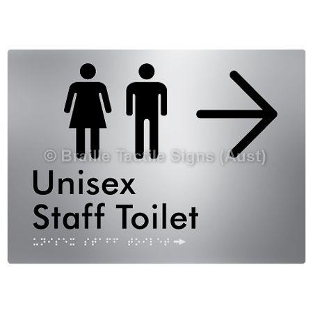 Braille Sign Unisex Staff Toilet w/ Large Arrow: - Braille Tactile Signs (Aust) - BTS42n->R-aliS - Fully Custom Signs - Fast Shipping - High Quality - Australian Made &amp; Owned