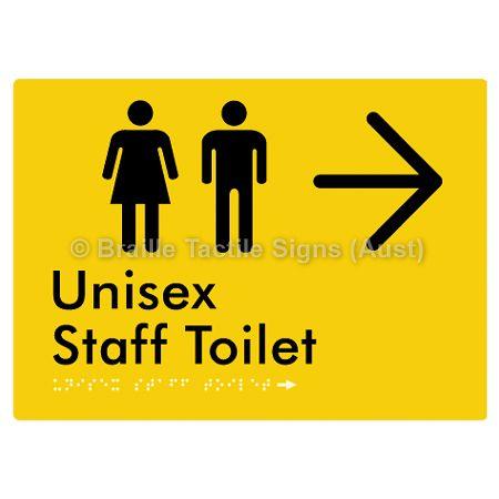 Braille Sign Unisex Staff Toilet w/ Large Arrow: - Braille Tactile Signs (Aust) - BTS42n->R-yel - Fully Custom Signs - Fast Shipping - High Quality - Australian Made &amp; Owned