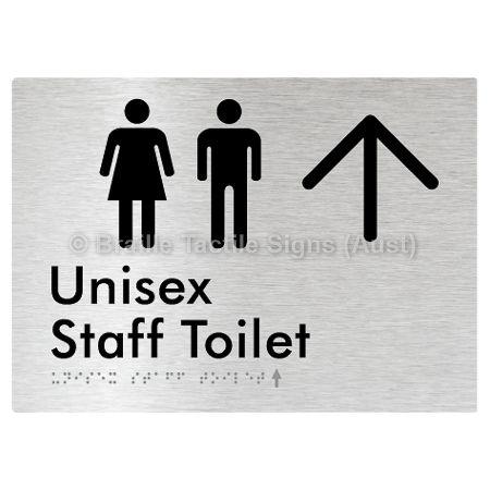 Braille Sign Unisex Staff Toilet w/ Large Arrow: - Braille Tactile Signs (Aust) - BTS42n->U-aliB - Fully Custom Signs - Fast Shipping - High Quality - Australian Made &amp; Owned