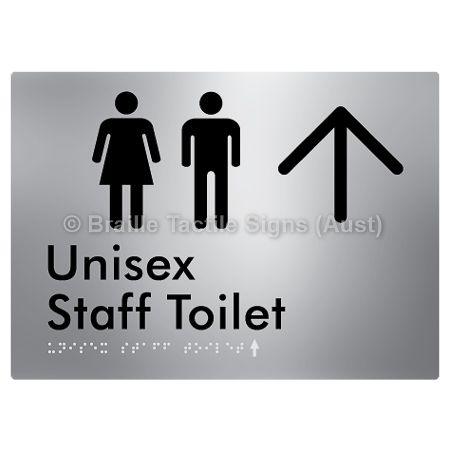 Braille Sign Unisex Staff Toilet w/ Large Arrow: - Braille Tactile Signs (Aust) - BTS42n->U-aliS - Fully Custom Signs - Fast Shipping - High Quality - Australian Made &amp; Owned