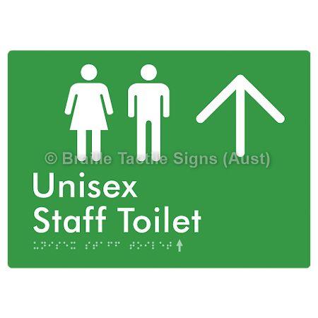 Braille Sign Unisex Staff Toilet w/ Large Arrow: - Braille Tactile Signs (Aust) - BTS42n->U-grn - Fully Custom Signs - Fast Shipping - High Quality - Australian Made &amp; Owned