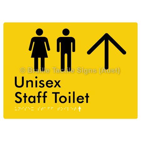 Braille Sign Unisex Staff Toilet w/ Large Arrow: - Braille Tactile Signs (Aust) - BTS42n->U-yel - Fully Custom Signs - Fast Shipping - High Quality - Australian Made &amp; Owned